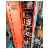 Locker with fluids and contents of shelf