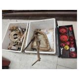 Hole saws and 2 crates misc.
