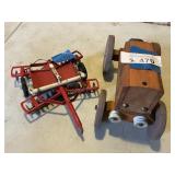 2 Items - Wood Tractor & Disker