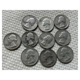 10 pre-1965 silver Quarters
