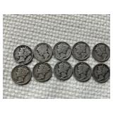 10 Mercury Silver Dimes