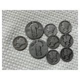9 Assorted Silver Dimes & Quarters