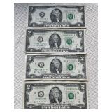 4 Two Dollar Bills