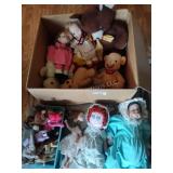 Assorted dolls and stuffed bears