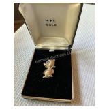 14K Gold Teddy Bear Brooch - Approx 9.2 grams