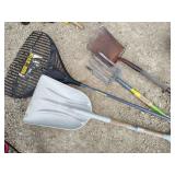Rake, pitchfork and shovels