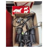 Binoculars, marble decor, camera and misc