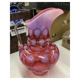 Opalescent  Cranberry Glass Pitcher - Coin Dot