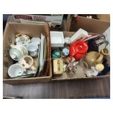2 boxes dishes and decor