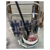2 Items - Lawn Chair & Bucket of Misc.