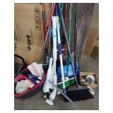 Brooms and mop bucket