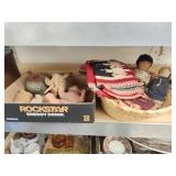Basket, cloth dolls and decor
