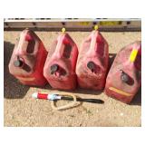4 gas cans and pump