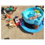 Child's trampoline and toys