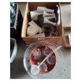 Punch bowl and assorted glassware