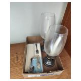 Silver candle holders and 3 utensils