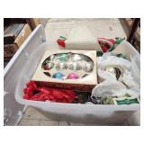 Tote of Christmas ornaments and other