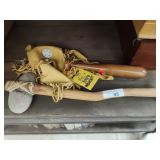 Stone hammer, bag and fishing club