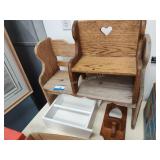 2 doll size benches and 2 shelves