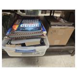Tote and box of assorted books