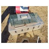 Small live trap, box and stake