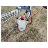 Pole saw, three saws, sprayer, and trash can