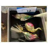 3 Vintage Glass Bird Ornaments