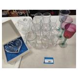 Glasses and 2 crystal bowls