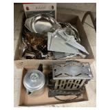 2 Boxes Metal Wares & Antique Toaster