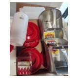 Poultry feeders, 2 scoops and other