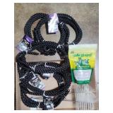 5 Cattle neck ropes, dewormer and brushes