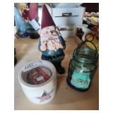 2 citronella candles and gnome