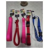 5 dog assorted leashes and collars