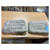 Two Concrete Decor Plaques - Army & Marines