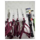 6 dog colars and harness