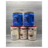 2 coffee canisters & 3 canisters of creamer