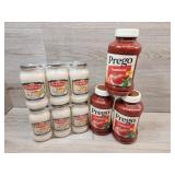 2 packs of alfredo sauce 3 bottles of spaghetti
