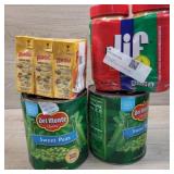 2 large cans sweet peas (6 lb each). 2 jars jif