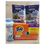 1 box tide pods (168 packs), 1 downy light ocean