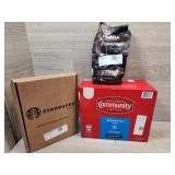 1 box of medium roast coffee 1 box of Starbucks
