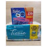 216 quart sized ziploc. 12 pack cubed box facial