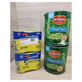 2 packs of tuna 2 cans of sweet peas