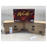 Case of k cups, case of sugar and creamer