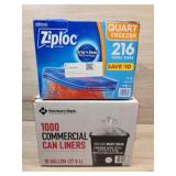 1 box of commercial trash bags 1 box of Ziploc