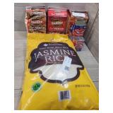 1 bag jasmine rice (25 lb), 3 boxes idahoan
