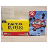 1 box of dark roast coffee 1 box of Swiss Miss