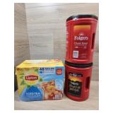 1 box of iced tea 1 can of dark roast coffee 1