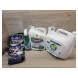 2 bags of Finish dishwasher pods 1 pack of Clorox