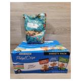 1 box of pretzel crisps, 1 bag of trail mix