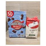 1 bag of dark roast coffee, 1 box of Swiss Miss